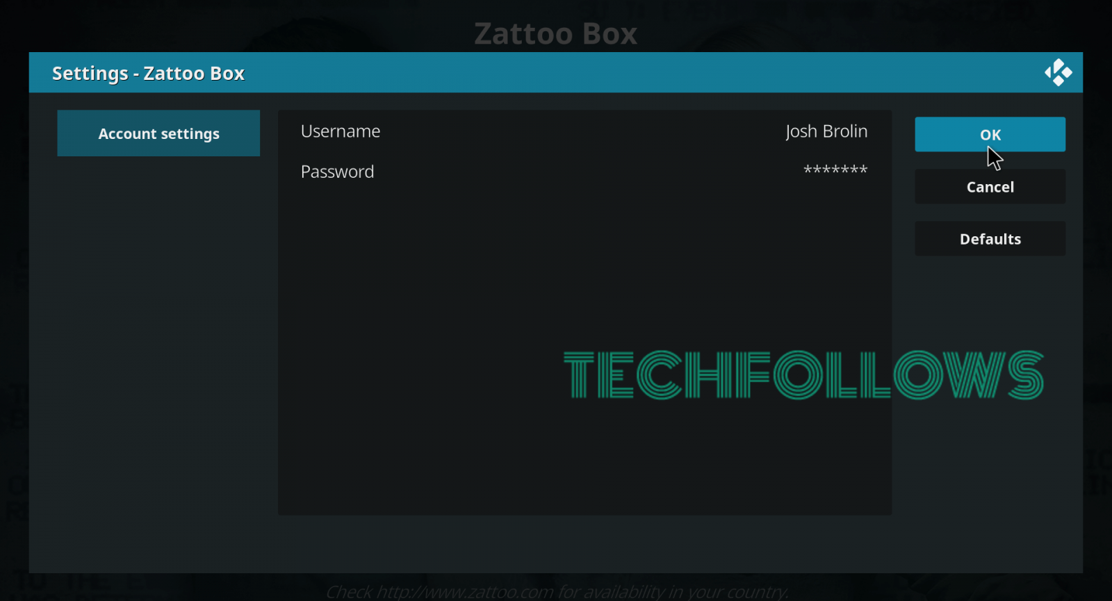 Enter  Zattoo account details