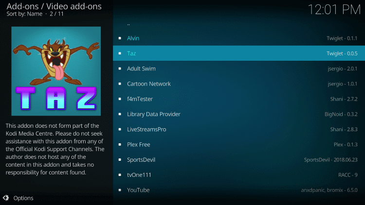 Taz Kodi Addon