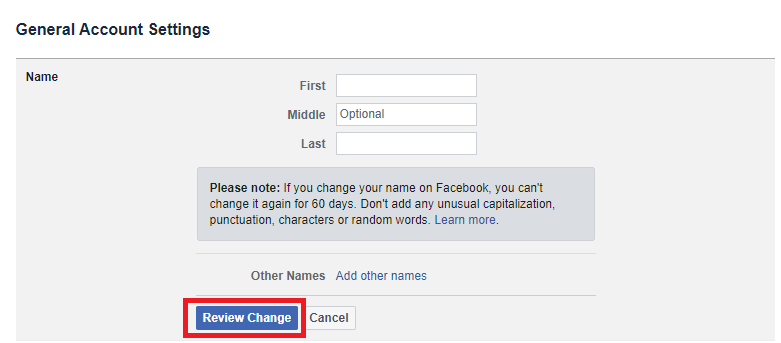 Change Name on Facebook using Computer