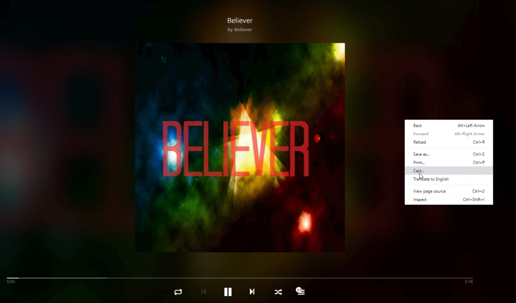 Click on the Cast option Chromecast Amazon Music