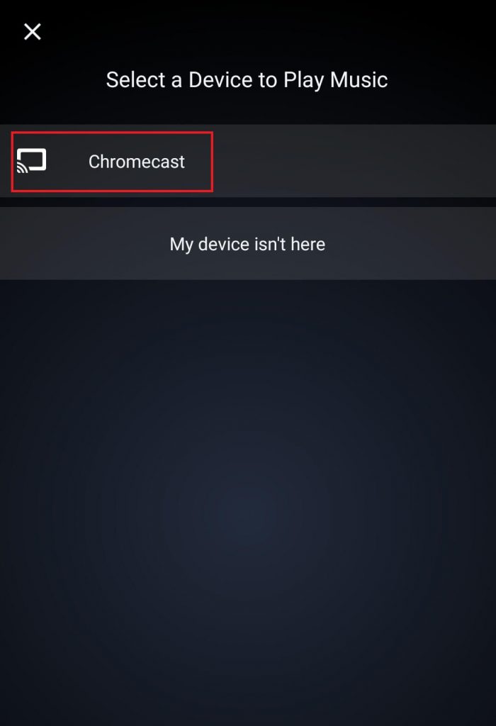 Select your device to Chromecast Amazon Music