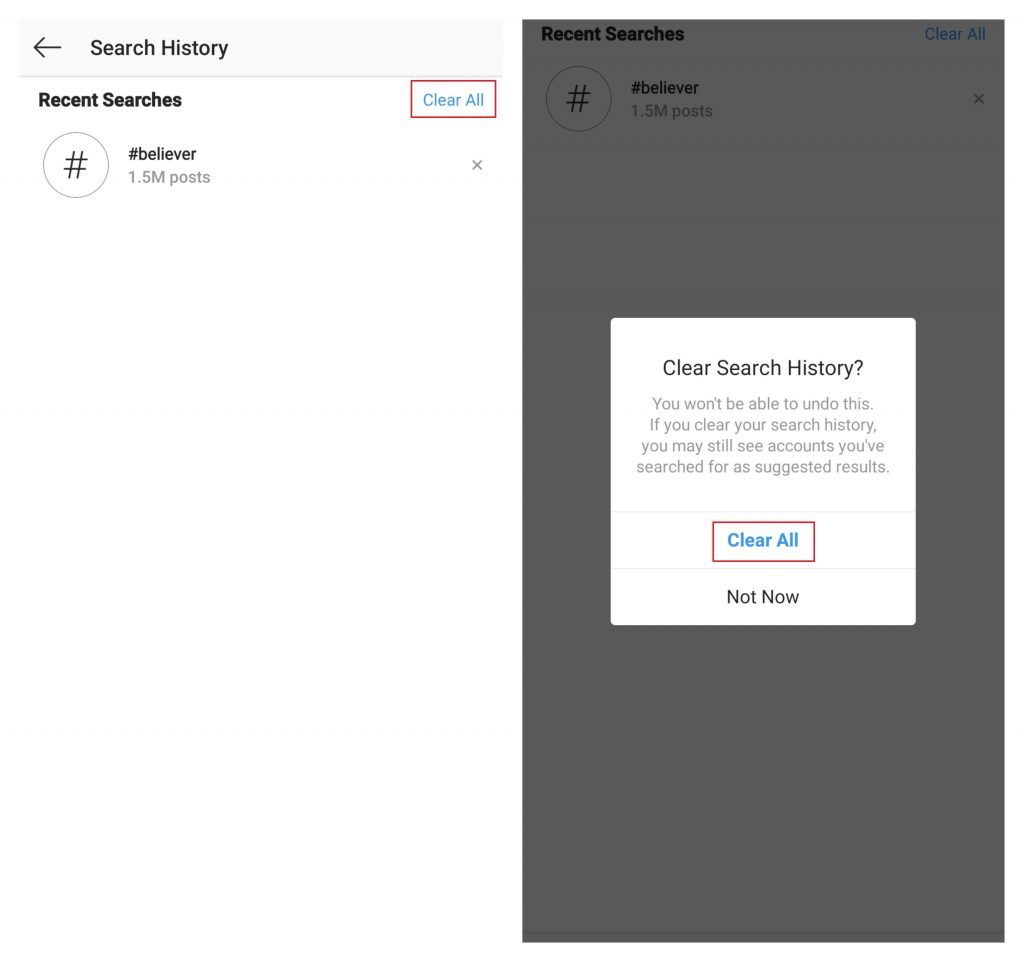 Clear Instagram Search History on Android