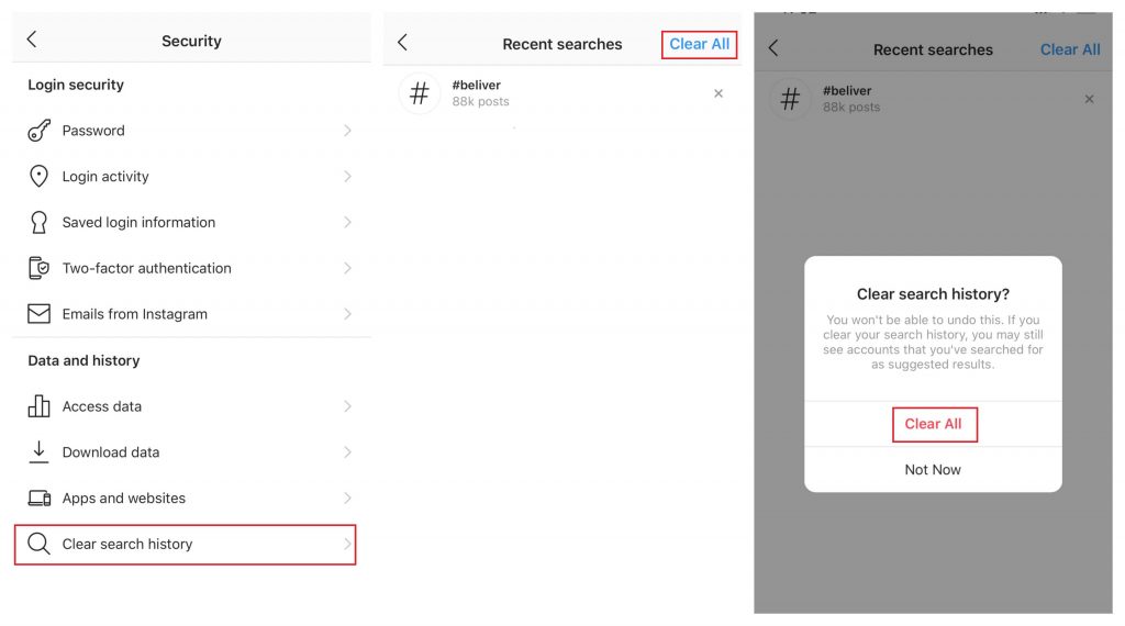 Delete Instagram Search History on iPhone/iPad