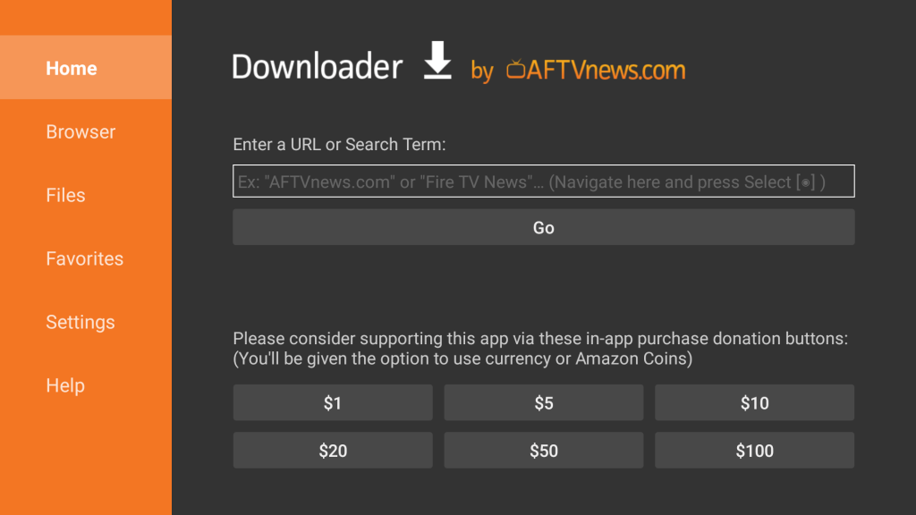 Enter the ZalTV IPTV URL and click go