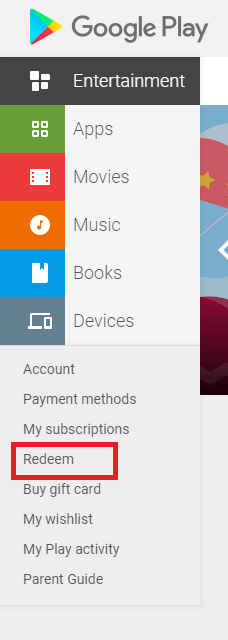 Redeem Google Play Gift Card