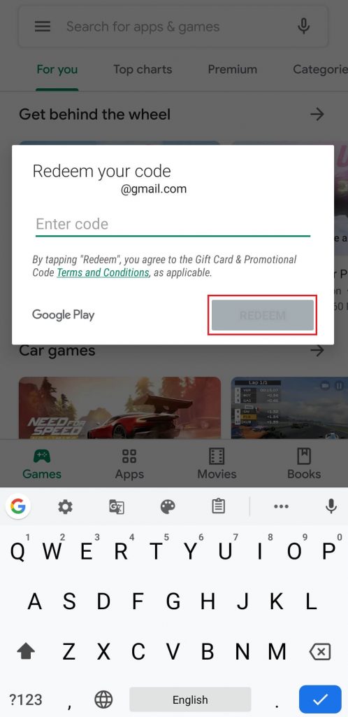 Redeem Google Play Gift Card