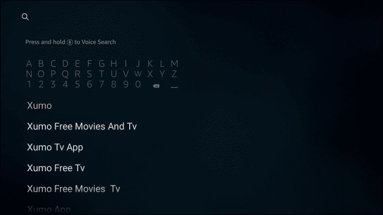 Search for Xumo app