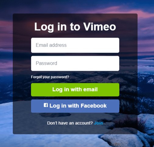 sign in with your vimeo account details