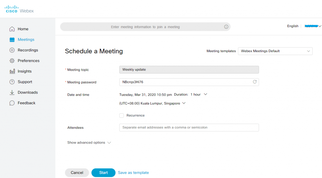 Schedule Meetings on Cisco Webex