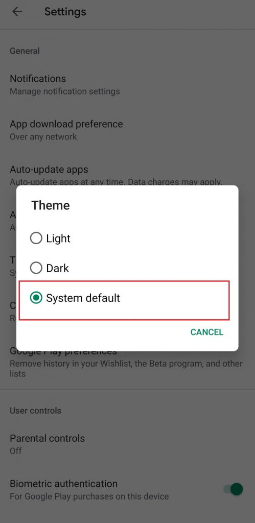 Play Store Dark Theme