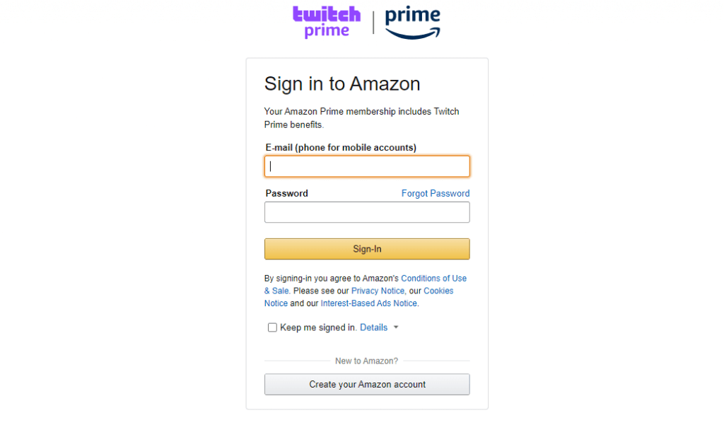 Link Amazon Prime to Twitch