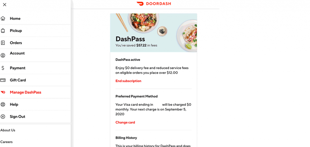 Tap End Subscription to cancel dashpass subscription
