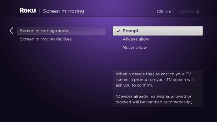Click Prompt in the screen mirroring