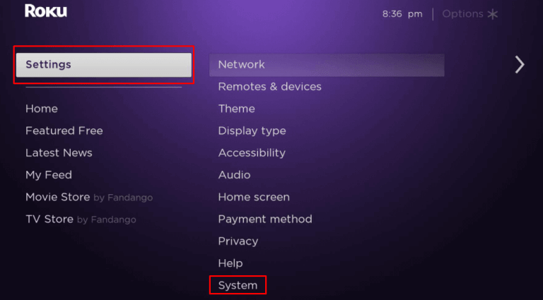 Select System in the settings