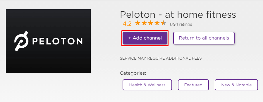 Click Add Channel to install Peloton on Roku