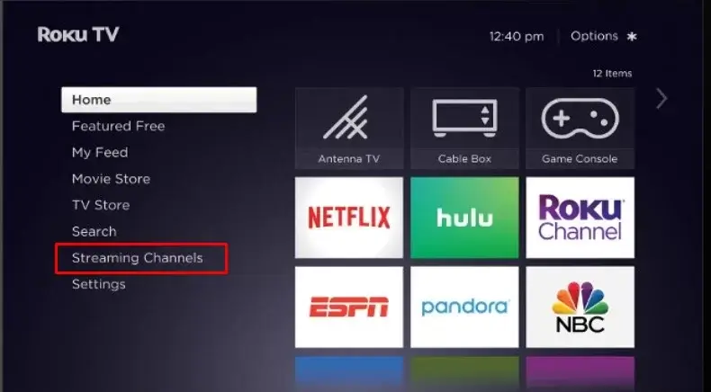 Click Streaming channels from the home screen