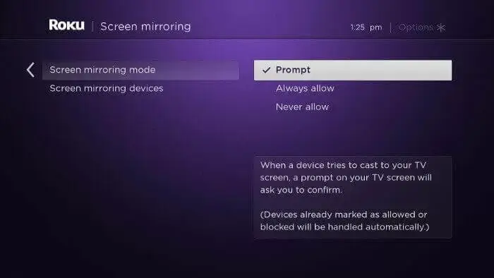 Enable screen mirroring mode on roku