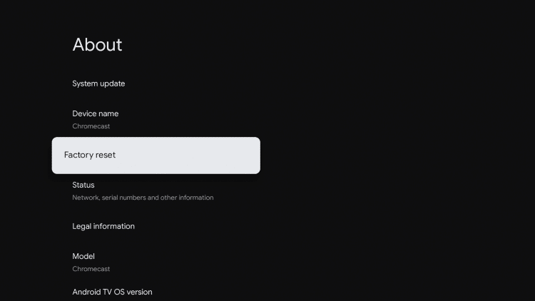Factory Reset Google TV