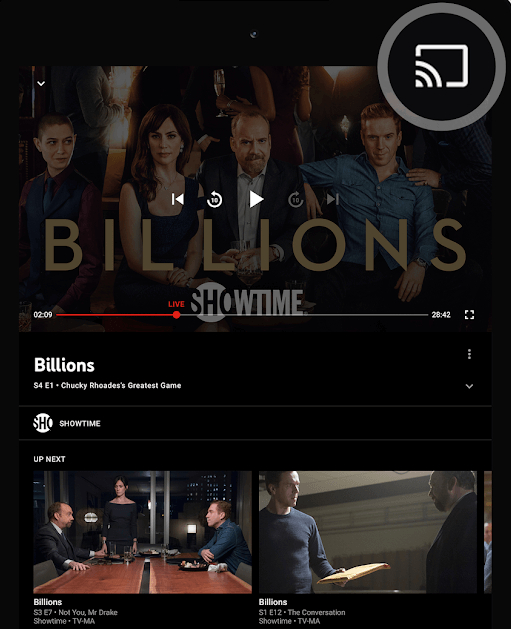 Click Cast icon in YouTube TV
