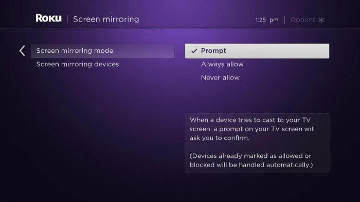 Enable screen mirroring on Roku