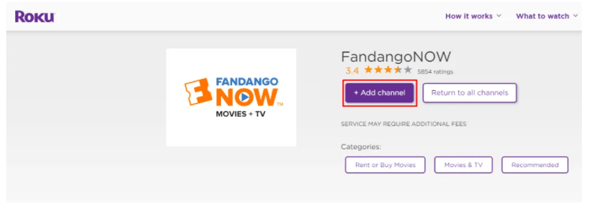 Click on Add channel to add FandongoNow on Roku