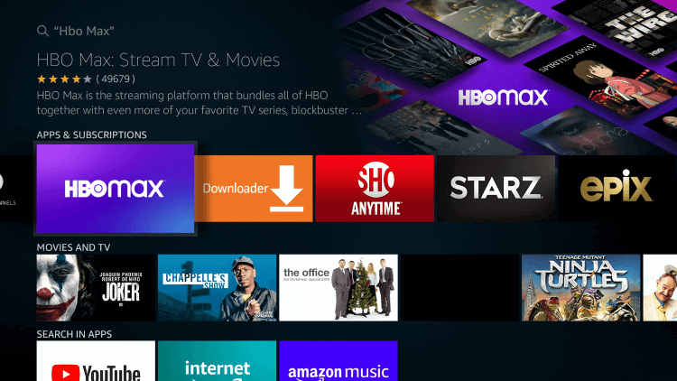 Select HBO Max app to install