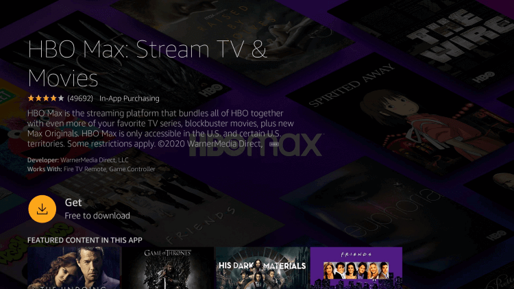 Click on download to stream Friends Reunion on Firestick