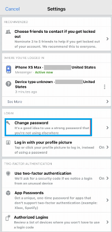 click change password