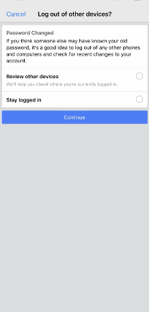 click continue  to Change Password on Facebook Messenger