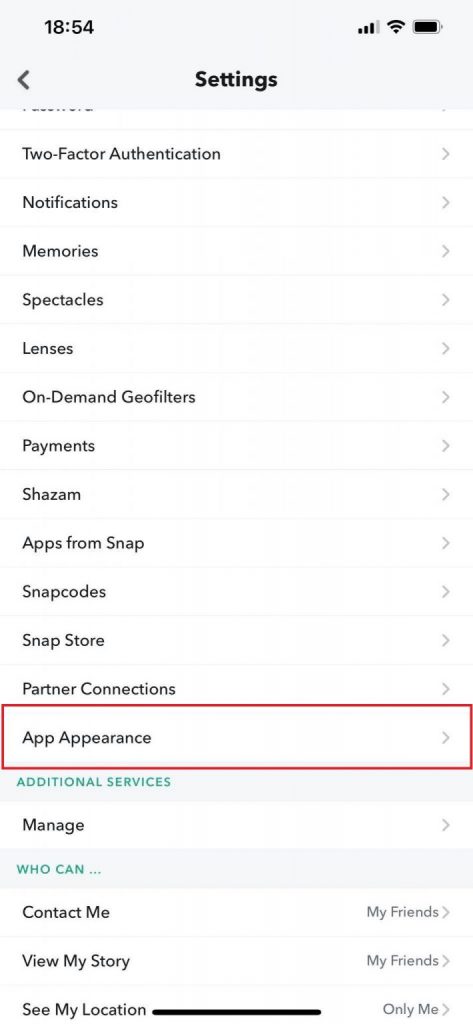 Dark Mode on Snapchat: Click settings