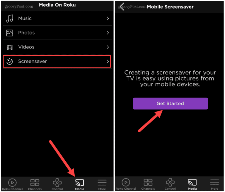 Tap Get Started to change the Roku screensaver
