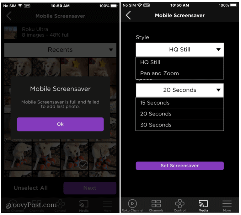 Tap Set Screensaver  to Change Screensaver on Roku