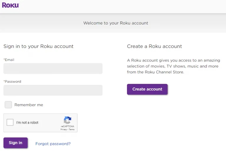 Sign in to Roku account on Roku website
