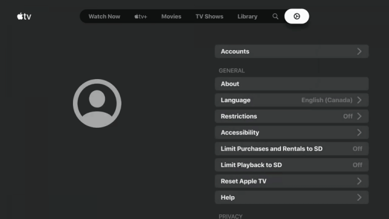 Apple TV on Nvidia Shield:  select Account.