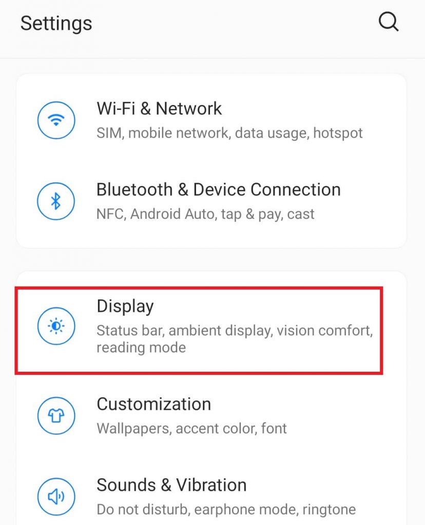 Select the Display settings