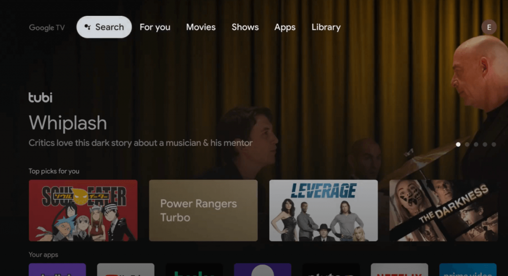 click search from the Google TV home