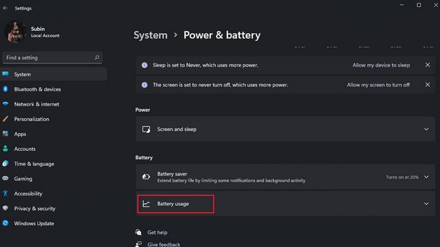 Select Battery Usage 