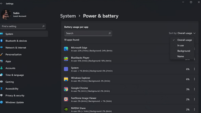 Check battery usage of all apps in Windows 11