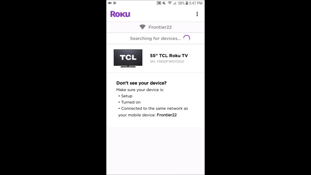 Select your Roku device