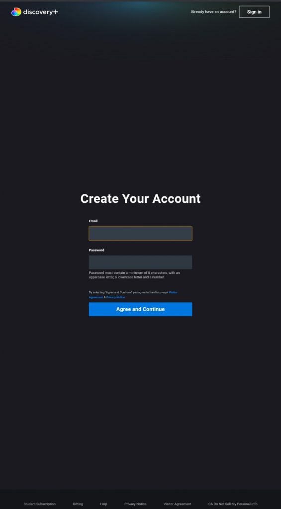 Create an account to stream Discovery plus on Apple TV.