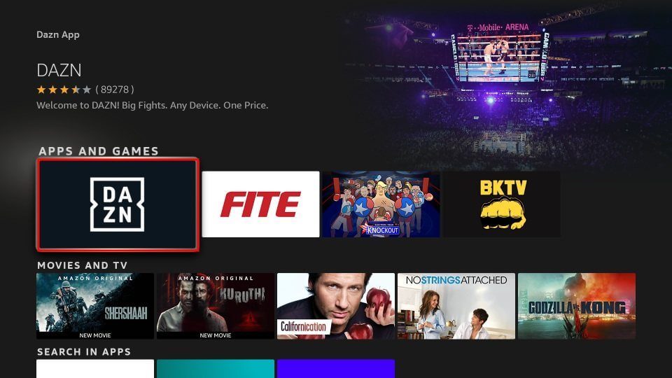 select the Dazn app on Firestick