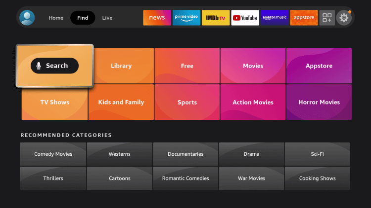 click find menu to watch Funimation on Firestick