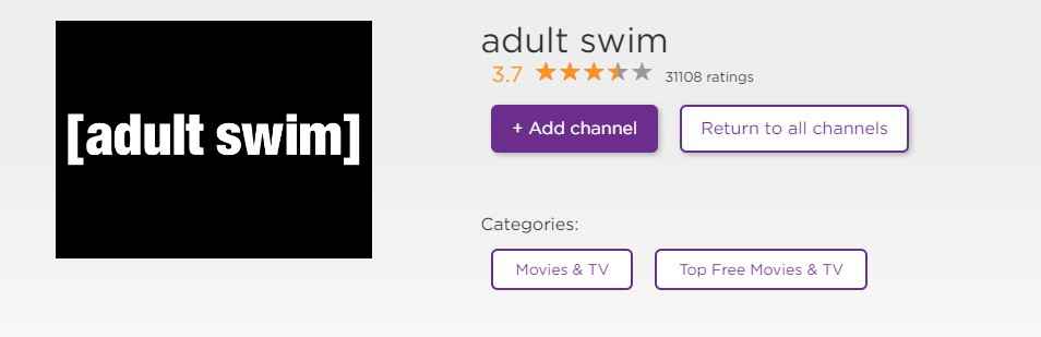 Select Add channel to add Adult Swim on Roku