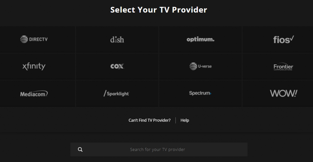 Select your TV provider to watch 