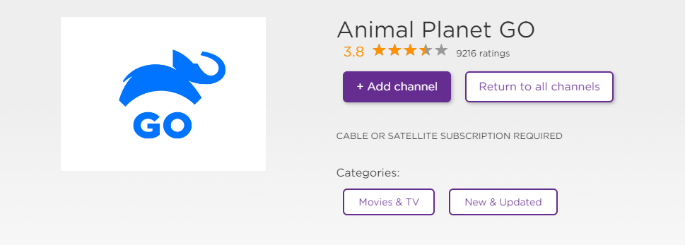 Select Add Channel to watch Animal Planet on Roku