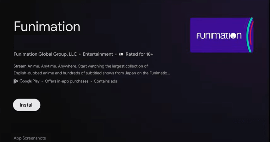 Install Funimation on Google TV