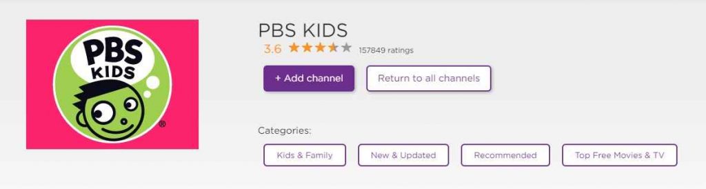 Select Add Channel to watch PBS kids on Roku