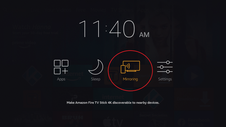 Select Mirroring to get SoundCloud on Firestick
