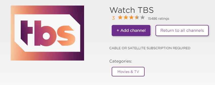 Select Add channel to watch TBS on Roku