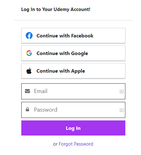 Log in to Udemy account